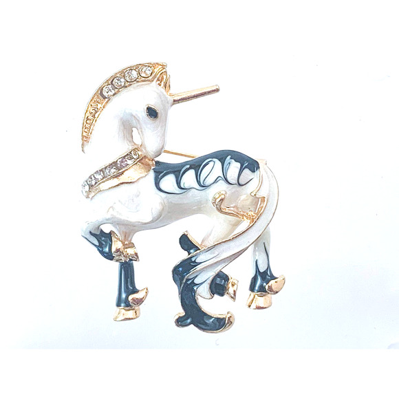 Sweet Enamel & Rhinestone Unicorn Brooch / Pin - A Touch of Myth & Romance - Picture 3 of 5